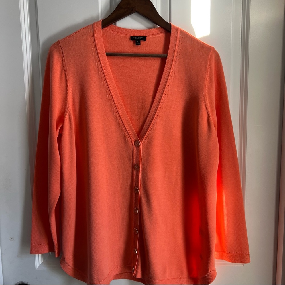 NWOT - Talbots XP Peach Cardigan W/ Buttons and Trim Detail